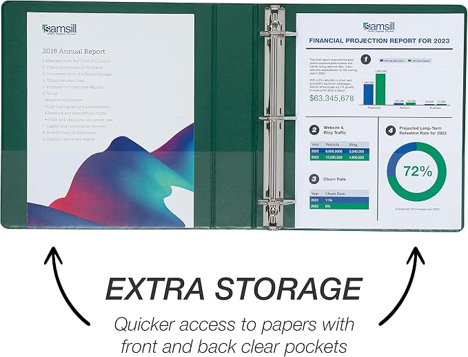 Samsill Durable 1.5 inch 3 Ring Binder, D Ring Binder, 100% Recycled Chipboard, Green, 4 Pack