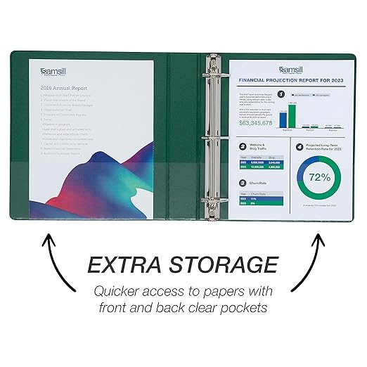 Samsill Durable 1.5 inch 3 Ring Binder, D Ring Binder, 100% Recycled Chipboard, Green, 4 Pack
