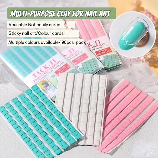 Reusable Nail Art Clay, Nail Glue Clay DIY Professional Fake Nail Tips Sticky Manicure Tool, Nail Art Plastic, Manicure, Non Sticky Hand Clay Nail Fixing Gel (White 96pcs)