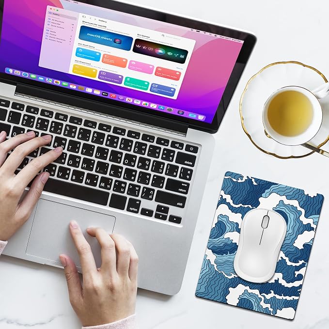 Small Mouse Pad Cute, Mini Mouse Pads for Wireless Mouse and Laptop, Travel Mousepads with Designs - Japanese Blue Great Wave, Portable Mousepad with Non-Slip Rubber Base - 5.5 x 7 Inch