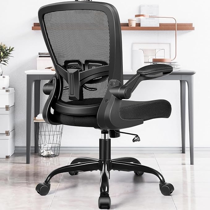 FelixKing Office Chair, Ergonomic Comfy Desk Chair with Flip-up Armrests | Adjustable Height, 360°Swivel, Flexible Tilt, Breathable Cushion and Fabric, Lumbar Support for Home Office, 10 PCS