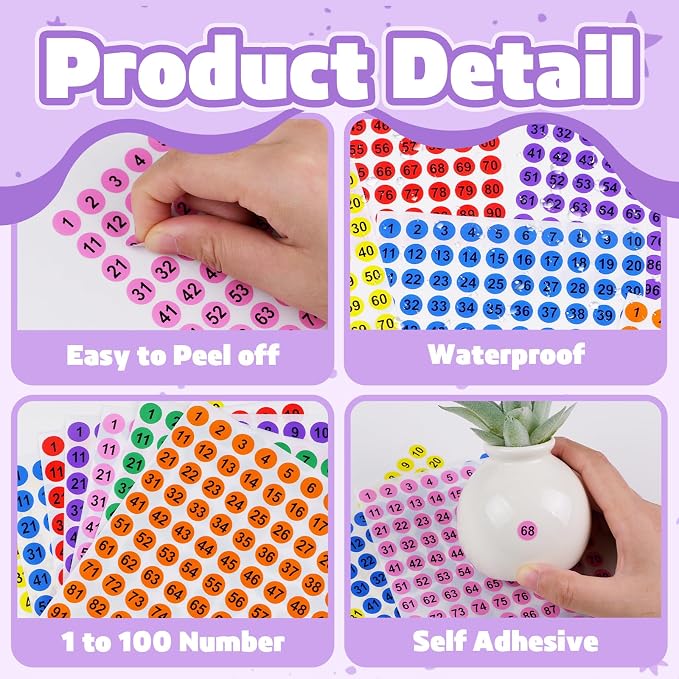7000Pcs Number Stickers Small 1 to 100 Round Numbered Stickers,Multicolor | 0.4 Inch Self Adhesive,Consecutive Labels Stickers,for Storage Organizing,Inventory,Office,Home,Indoor Outdoor