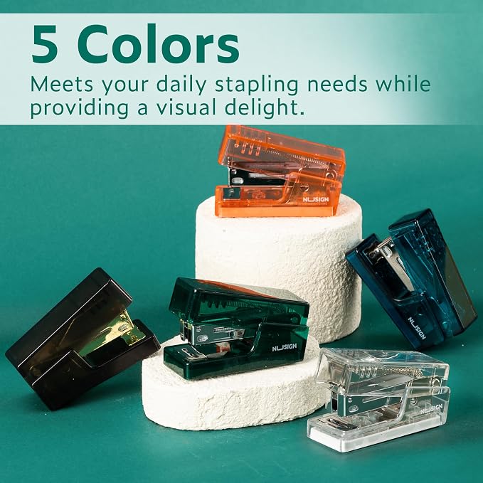 NUSIGN Mini Stapler with 830 Staples, Small Cute Desk Staplers, 25 Sheet Capacity, Clear Green