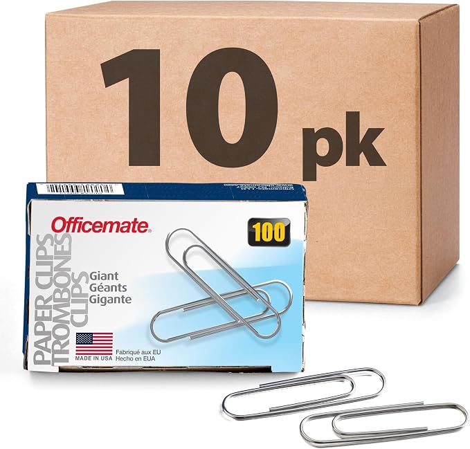 Officemate Giant Paper Clip, Pack of 10 Boxes, 100 Clips Each (1,000 Clips Total) (99914) (Pack of 10)