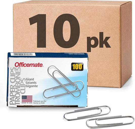 Officemate Giant Paper Clip, Pack of 10 Boxes, 100 Clips Each (1,000 Clips Total) (99914) (Pack of 10)