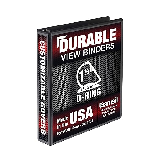 Samsill Durable 1.5 inch 3 Ring Binder, D Ring Binder, 100% Recycled Chipboard, Black