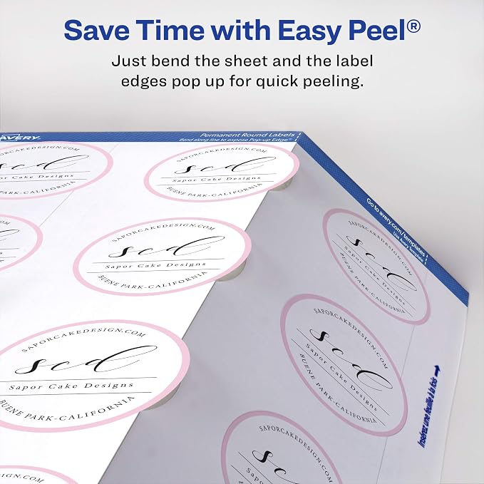 Avery Printable Round Labels with Sure Feed, 2.5" Diameter, Glossy White, 450 Customizable Labels (22830)
