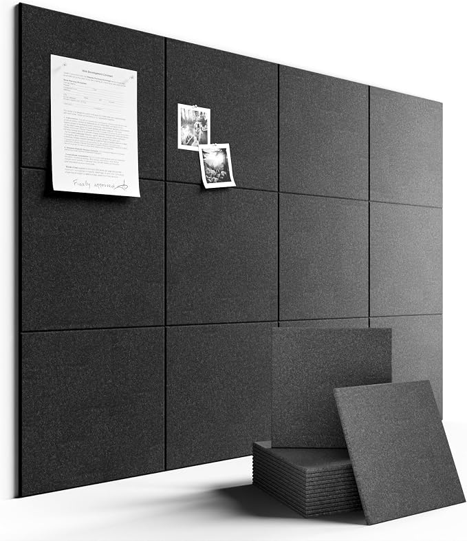 Fluxynara Felt Bulletin Board & Cork Board Alternative, Charcoal Gray | 48" x 36" Pin board, Removable Adhesive Tabs, Easy Install Without Wall Damage, For Home Office Decor