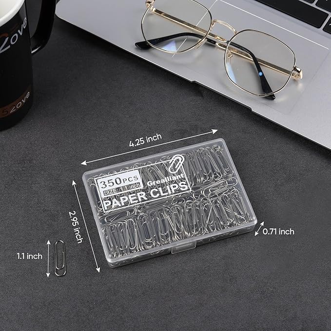 700 PCS Paper Clips, Small Paper Clips for Paperwork, 2 Boxes of 350 PCS Each, Sturdy and Upgraded Plastic Boxes Well Packed, Easy to Use in Office, School and Home