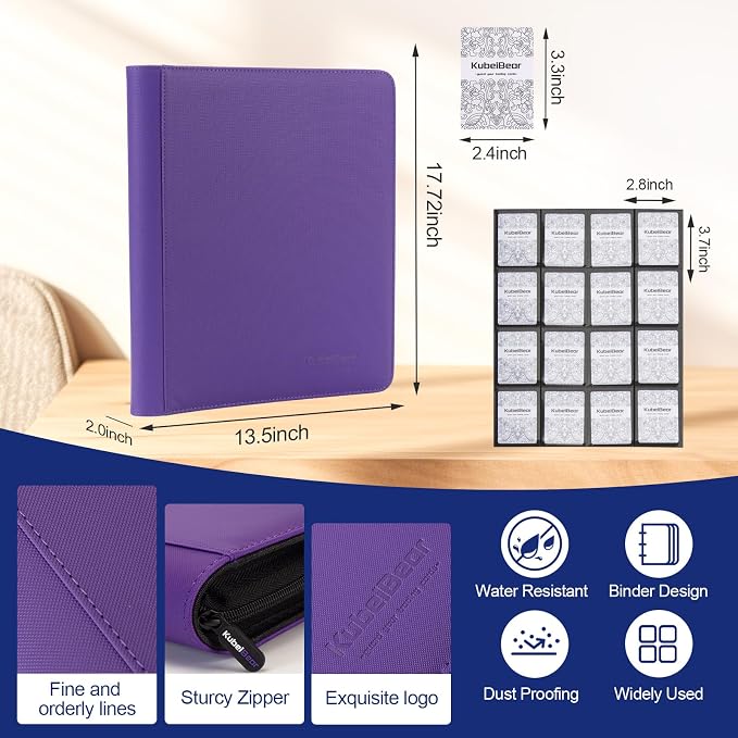 Card Binder – 1024 Capacity, Zippered Trading Card Holder for MTG, Sports & Collectible Cards – Acid-Free, Durable & Travel-Friendly Storage (Purple dots, 16 Pocket)