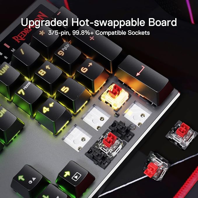 Redragon K556 PRO Wireless RGB Mechanical Gaming Keyboard, 104-Key Aluminum | 0 Delay Tri-Mode BT/2.4GHz/USB-C for More Devices, Rock-Solid Stability, AM-PM Using Durability, Quiet Linear Red Switch