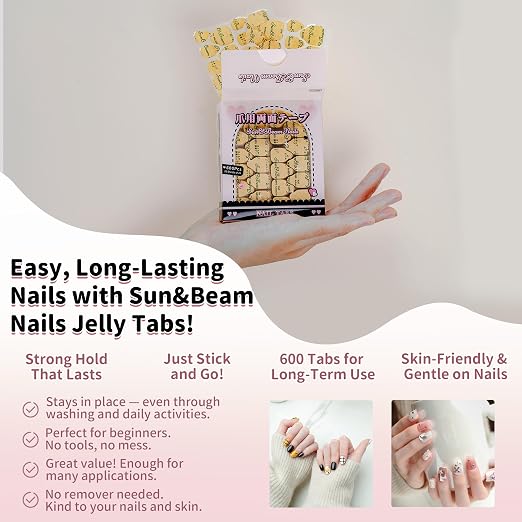 Sun&Beam Nails Adhesive Tabs 25 Sheets for Press On False Nail Tip Gel Glue Double Sided Tape Stickers Waterproof Transparent Strong Sticky (Large Size for Hands/25 Sheet)