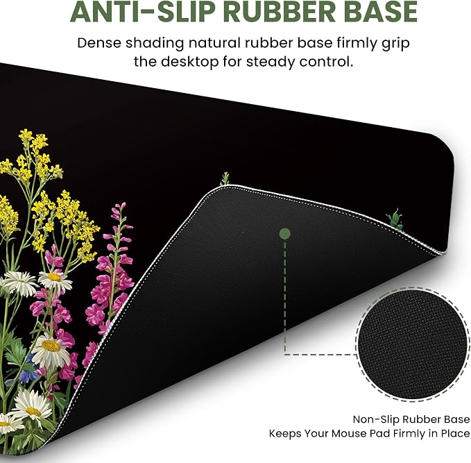 Aesthetic Desk Mat, Cute Starlit Floral Desk Pad Protector for Work & Decor, 31.5" x 11.8", Pretty Non-Slip Extended Mouse Pad for Office or Home