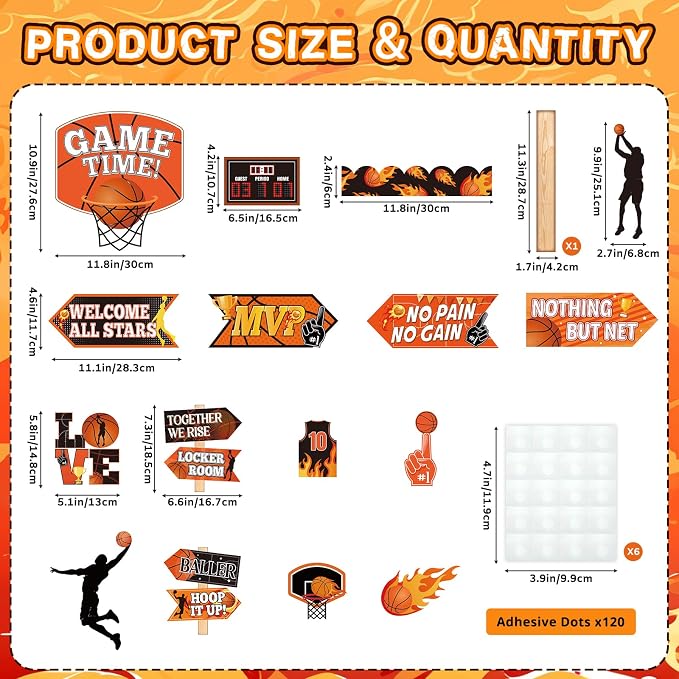 33Pcs Basketball Bulletin Board Decoration, Basketball Theme Bulletin Boarders Game Time March Sports Cutouts Madness Decorations for School Classroom Game Party Supply