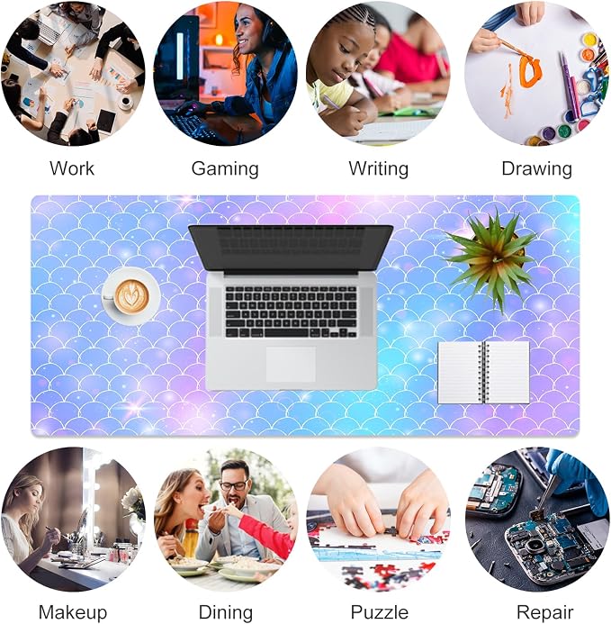 QiyI PU Leather Large Mouse Pad, 31.5" x 15.7", Gradient Fish Scales | Desk Décor Accessories, Extended Size, Waterproof & Easy to Clean, Smooth Surface, Non Slip Desk Organization