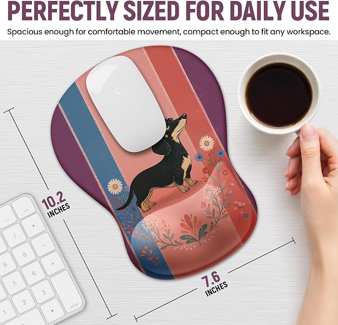 Ergonomic Mouse Pad with Wrist Rest, Gel Wrist Support, Wiener | 10.2 x 7.6 in Mouse Pad with Smooth Fabric Surface and Non-Slip Rubber Base for Office, Home, Study, and Gaming