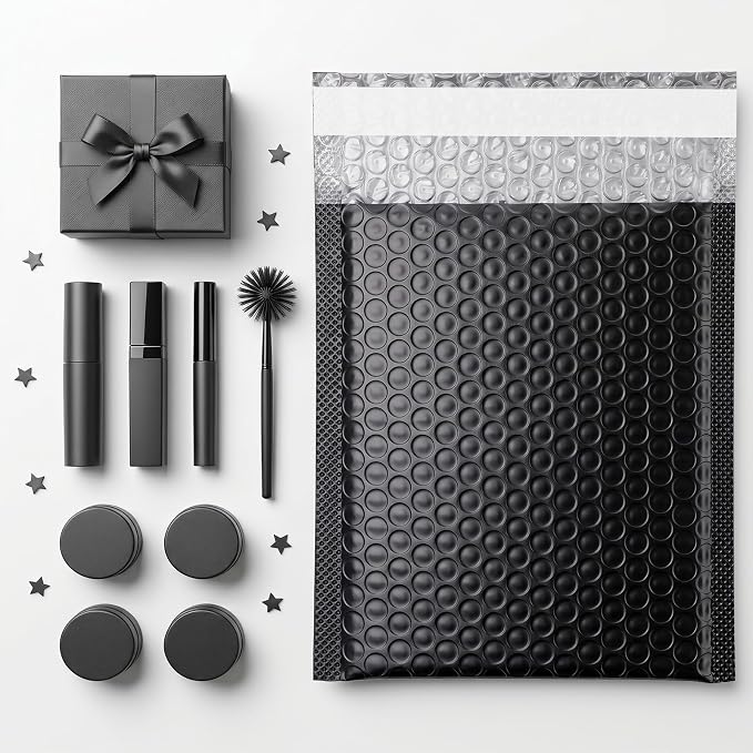 100 Pack Poly Bubble Mailers 5.5x6.3 Inch Small Padded Envelopes Self-Sealing Shipping Bags, Black Matte Film with PE Lining for Secure Transit