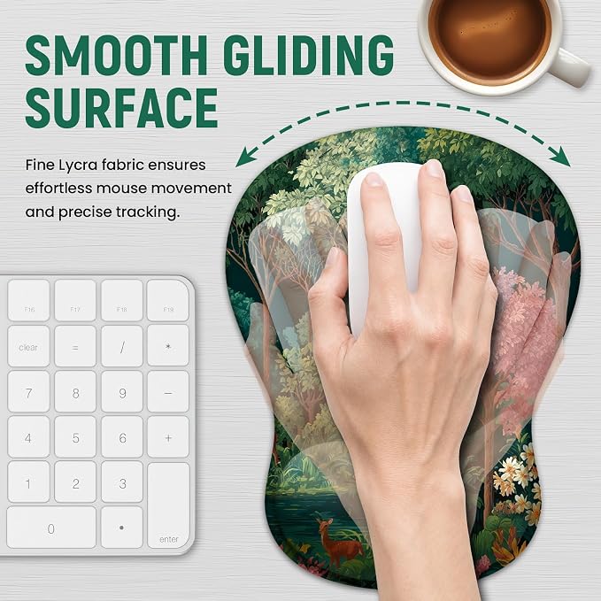 Ergonomic Mouse Pad with Wrist Rest, Gel Wrist Support, Forest | 10.2 x 7.6 in Mouse Pad with Smooth Fabric Surface and Non-Slip Rubber Base for Office, Home, Study, and Gaming