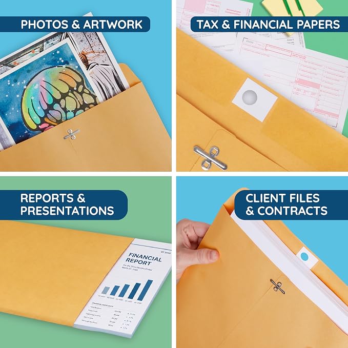 Blue Summit Supplies 100 10" x 15" Kraft Clasp Envelopes, Gummed Seal | 28lb brown kraft, clasp and gummed, reusable, for legal-size mailing of documents, folders, large papers