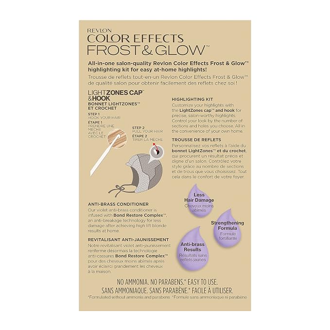 Revlon Color Effects Frost and Glow Hair Highlight Kit, 20 Blonde, 1 Pack | Permanent highlighting kit for at-home hair highlights; ammonia free and paraben free. Permanent hair color and hair dye.