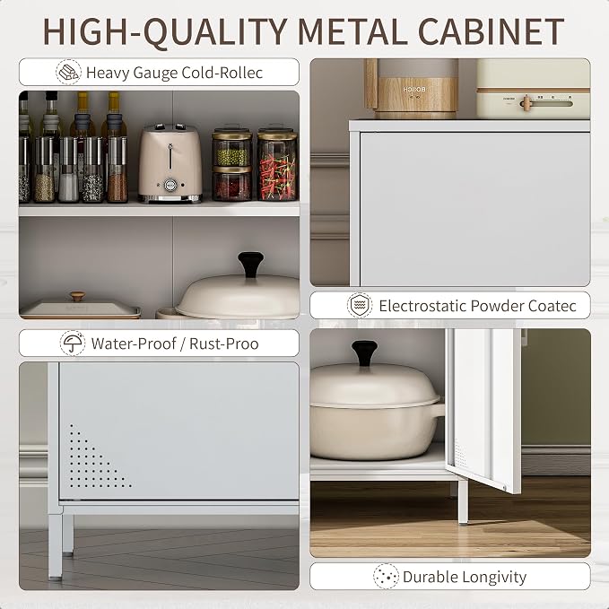 Metal Storage Cabinet,Storage Locker Cabinet with Shelves 2 Door Lockable Cabinet White Locking Tool File Cabinet Sideboard for Office, Garage, Bathroom