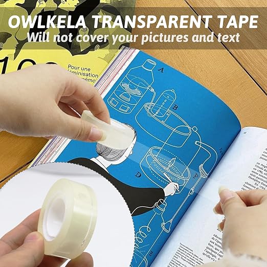 OWLKELA 6 Rolls Transparent Tape Refills, Clear Tape, All-Purpose Transparent Glossy Tape for Office, Home, School (Pack of 2)
