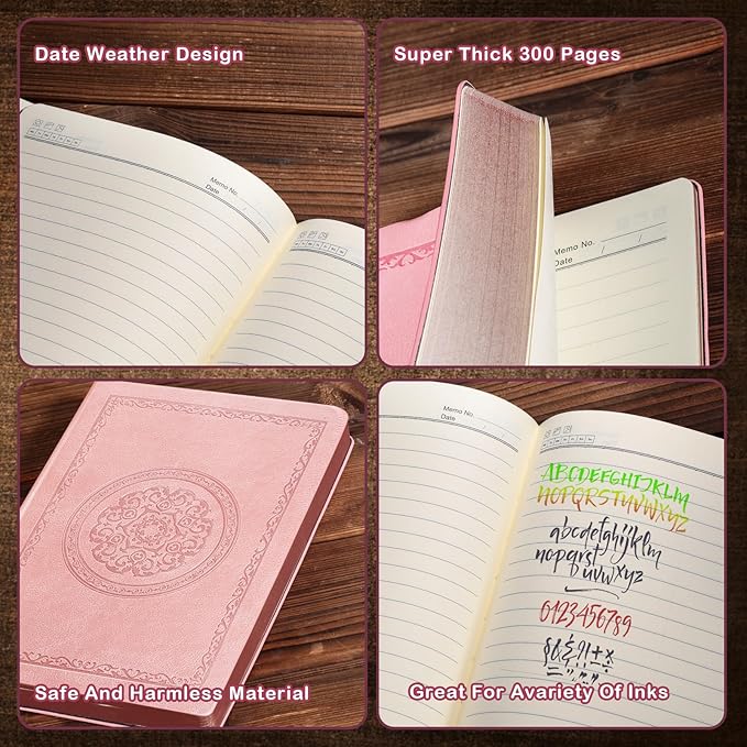 2026 Leather Vintage Journal Notebook,300 Pages,Leather Softcover Lined Journal Notebooks for Women Men,Notebook Journals for Writing Travel,Business,Office,Rose Gold Pink