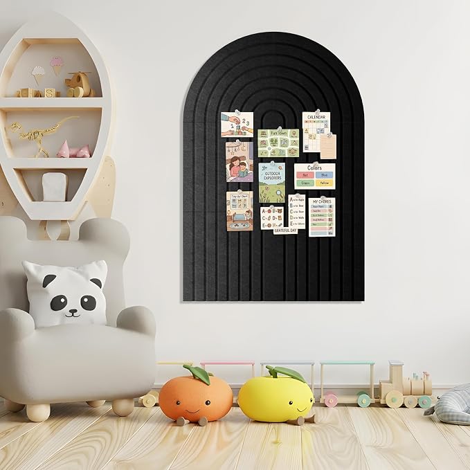 6 Pack Arched Felt Bulletin Board Tiles Cork Board Alternative 35"x24" | Vision Board with Felt Storage Bag, Adhesive Felt Wall Tiles with 50PCS Pushpins for Office, Home Wall Decor & Photo Display