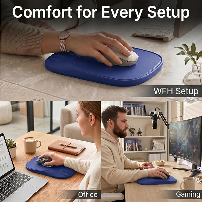 Ergonomic Mouse Pad with Wrist Rest, Sloped Memory Foam Mousepad with Wrist Support, Cooling Channels, Non-Slip Base, Smooth Lycra Surface for Office, Gaming & Home Desk (Midnight Blue)