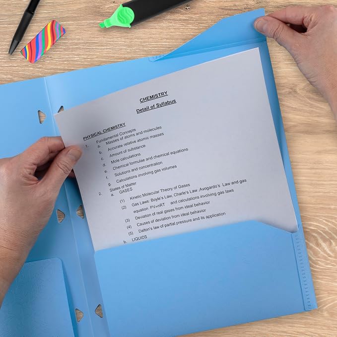 Five Star 2-Pocket Folder, Plastic Folder with Stay-Put Tabs, Fits 3-Ring Binder, Holds 8-1/2" x 11" Paper, Pacific Blue (333420C-ECM)