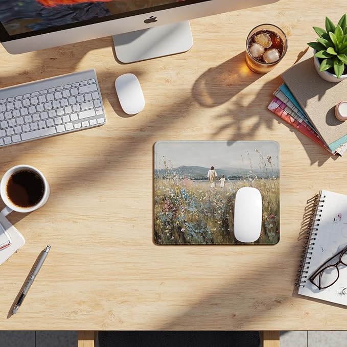 Christian Jesus Mouse Pad, Jesus with Girl Peaceful Faith Religious Mouse Pads Mousepad for Home Office Dorm Computers Laptop Supplies Desk Accessories, 9.5x7.9 Inch