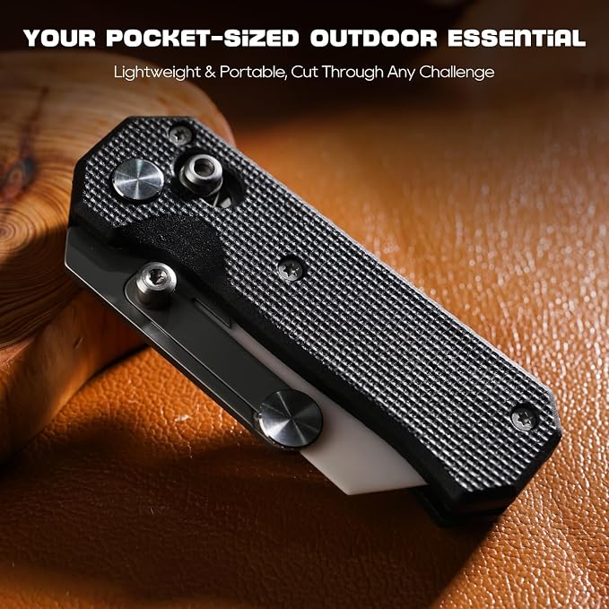 Premium Folding Utility Knife with 5 Extra Ceramic Blades, Box Cutter, Heavy duty & Lightweight Design, G10 Handle, Pocket clip, safety Lock, EDC Pocket Knife for home, Office, Factory, Camping