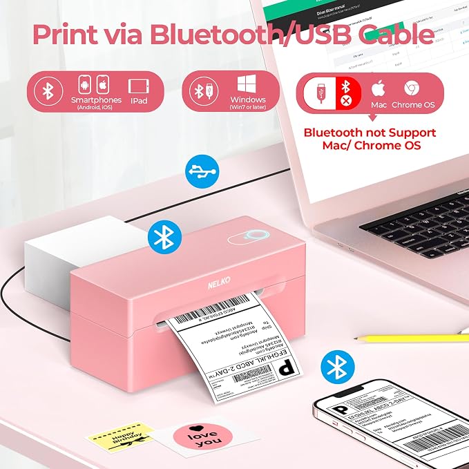 Nelko Bluetooth Thermal Shipping Label Printer, 4x6 Thermal Label Printer | Quick Setup, Fast Speed, Crisp Print Quality, Compatible with iPhone, Android, Windows&Mac, Work with Amazon Shopify Etsy UPS