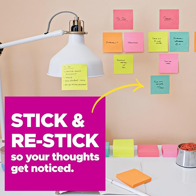 Post-it Super Sticky Notes, 8 Sticky Note Pads, 6 x 4 in., Ideal for Organization in Your Dorm, Home or Office, Energy Boost Collection