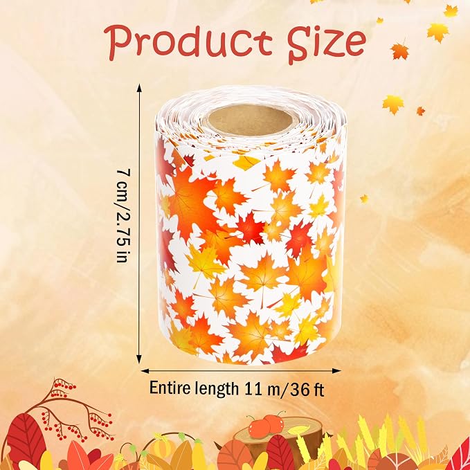 Lucleag 36Ft Maple Leaves Bulletin Board Border Roll, Thanksgiving Fall Leaves Border Autumn Leaf Bulletin Borders for Thanksgiving Fall Autumn Classroom Office Bulletins Board Decoration