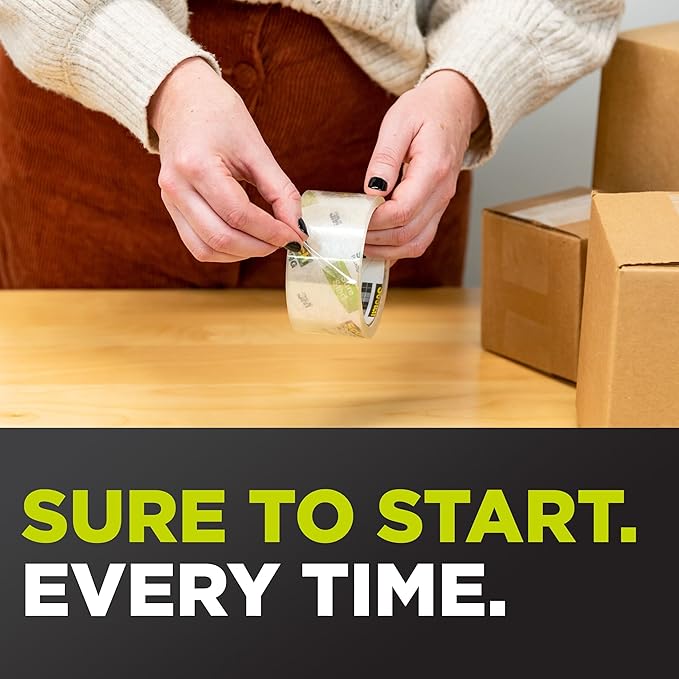 Scotch Sure Start Packing Tape, Clear, Quiet Unwind and Easy Start, 1.88 in. x 25 yd., 2 Tape Rolls