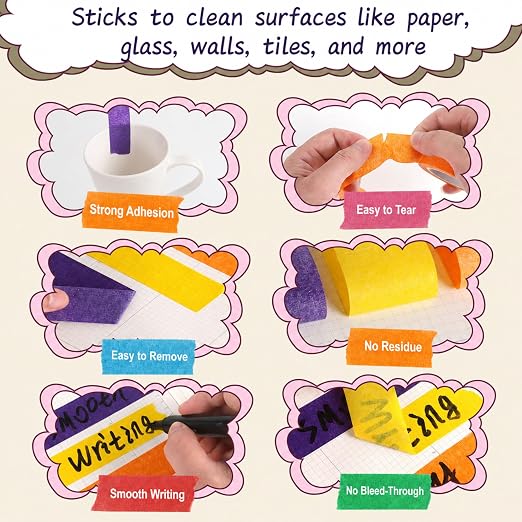 Colored Masking Tape 1 Inch, 7 Rolls, Colorful Tape for Crafts. | 7 colored tape rolls, 14.2 yd each, writable and removable, easy to tear by hand, in a clear hanging case.