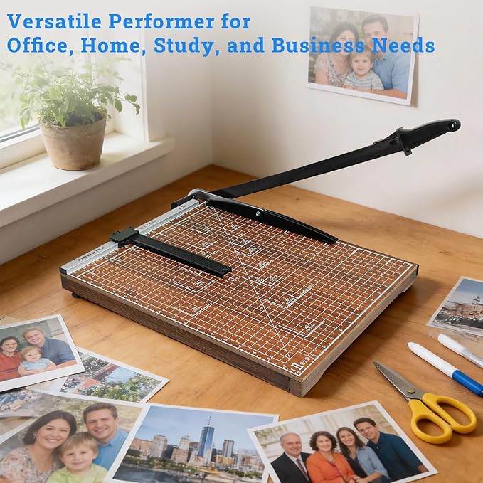A3 Guillotine Paper Cutter Trimmer, 18" Wood Paper Trimmer for Office and Crafts, 10-12 Sheets Capacity (Brown)