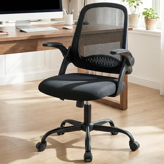 NEO CHAIR Office Computer Chair Ergonomic Mesh Back Flip-Up Arms Mesh Black | Lumbar Support, Smooth-Rolling Casters, Height Adjustable Seat, Comfortable Seating for Office, Study and Computer Work