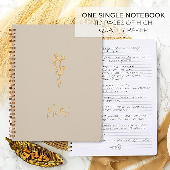 ZICOTO Aesthetic Spiral Notebook Journal For Women - Cute Beige 10.5 x 8.5 College Ruled To Do List Notepad With Large Pockets - Perfect to Stay Organized and Boost Productivity at Work or School