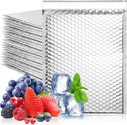 20 Pack Thermal Bubble Mailer, 9" x 11" Insulated Metallic Bubble Mailers, Self-adhesive Foil Mailing Envelopes for Cold Shipping Waterproof Shipping Envelopes for food, Cosmetics