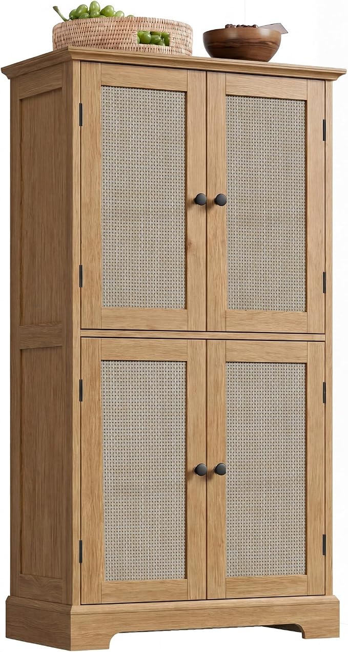 ChooChoo Bathroom Floor Cabinet with Adjustable Shelves | Bathroom Storage Cabinet, 4 Doors, Freestanding Cupboard for Living Room, Rustic Oak