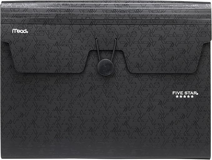 Five Star Expanding File Organizer, 6-Pocket Accordian File Organizer, Bungee Closure, Holds 8-1/2" x 11" Paper, Black (72391)