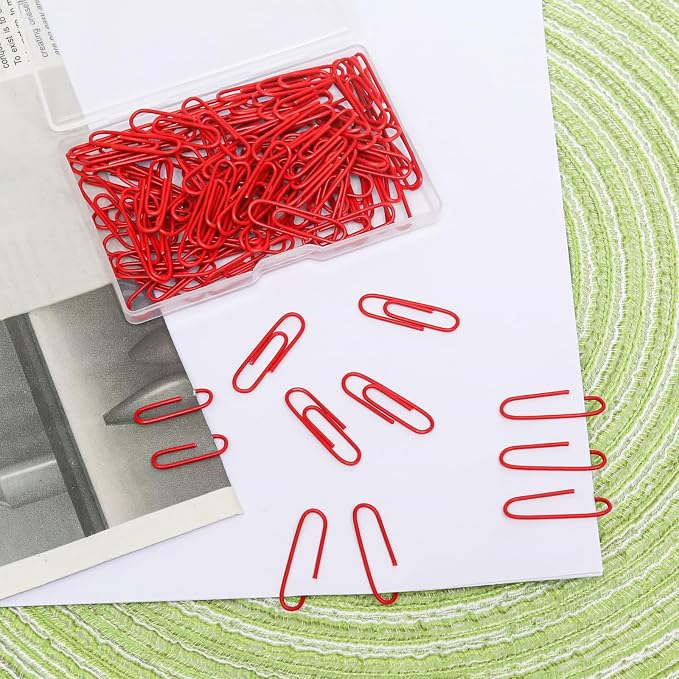 100 Pcs Red Paper Clips, 1.1 Inch (28mm) Colorful Paperclips | Vinyl Coated, Colored Paper Clips, Rust Proof, for Office, School, DIY, Bookmarks and Document Organization