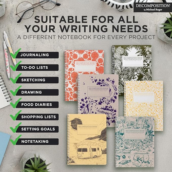 Decomposition Roses College Ruled Spiral Notebooks – 9.75 x 7.5 Journal with 160 Lined Pages – Cute Notebooks for School Supplies, Home & Office – 100% Recycled Paper – Made in USA