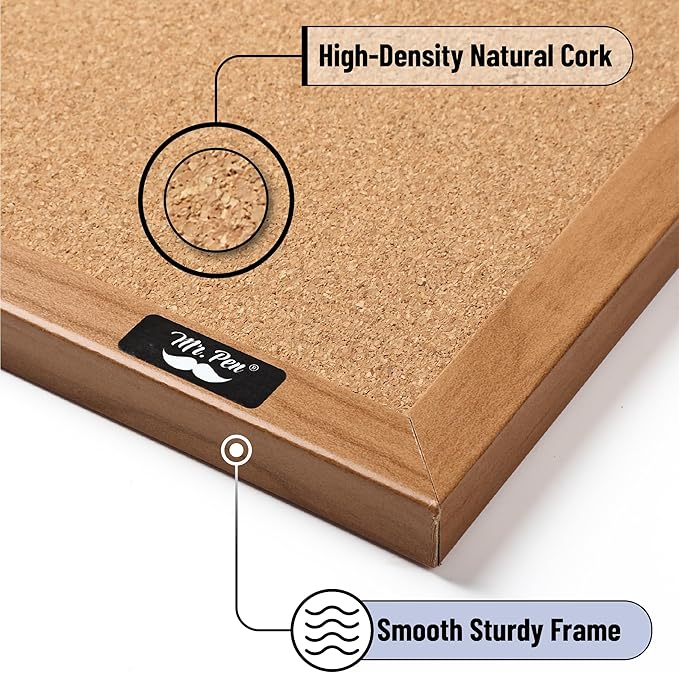 Mr. Pen- Cork Notice Board, 48 X 24 Inches, Cork Bulletin Board for Walls, Pin Boards, Framed Corkboard, Decorative Hanging Pin Boards, Perfect for Office & Home Decor