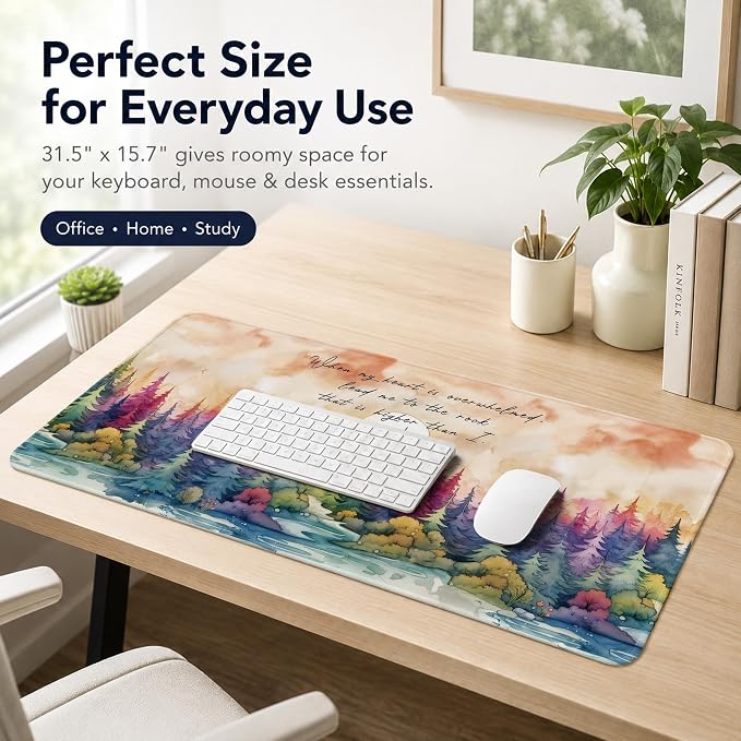 Psalm 61:2 Watercolor Forest Christian Large Mouse Pad 31.5x15,M009 | Psalm 61:2 Bible verse watercolor forest desk mat for home office dorm, religious desk decor and Christian gifts for women