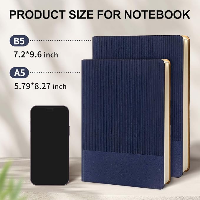 TSFPapier Lined Journal Notebook for Work College Ruled Note Book7.2"x9.6 B5 PU Leather Daily Journaling 160 Pages for Women Men Writing Home School Supplies Business (B5 Lined 160pages, 2 Pack-Darkblue/Darkgreen)