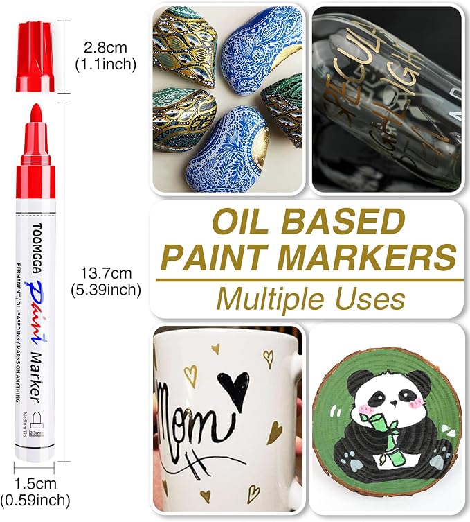 TOOMGGA 2 Blue Paint Pens Permanent Paint Markers, Oil Based Medium Tip | Marking Pens, Quick Drying, Waterproof, Fade-resistant, for Rock Painting, Car Tyre, Metal, Plastic, Canvas, Mugs, Wood