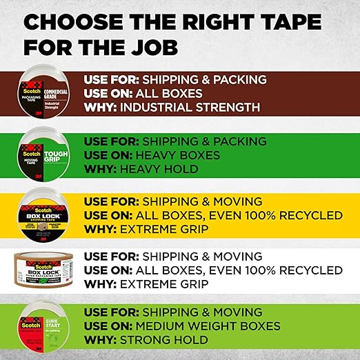 Scotch Commercial Grade Shipping Packaging Tape, 1.88" x 54.6 yd, Designed for Packing, Shipping and Mailing, Guaranteed to Stay Sealed, 3" Core, Clear, 4 Rolls (3750-4RD)